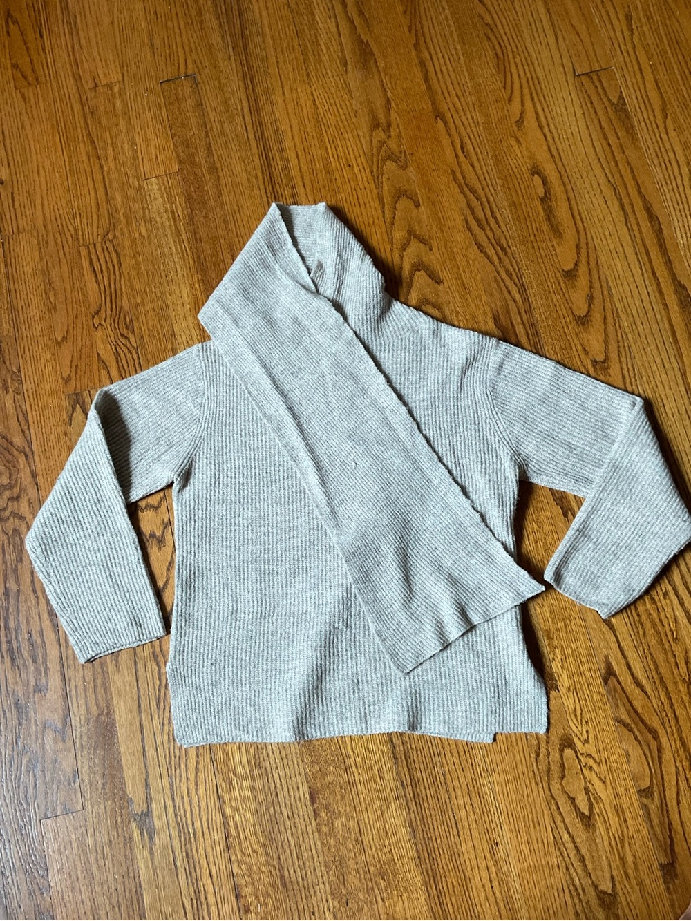 Aqua Ribbed Cowl Neck Sweater - Light Gray